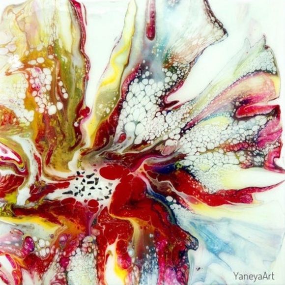 Off white red gold abstract flower Art Home Decor Resin Painting - Picture 5 of 7